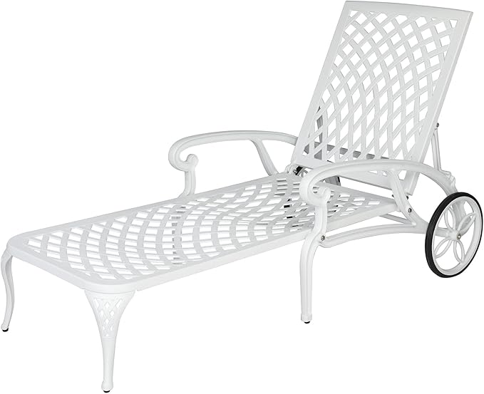 Cast Aluminum Outdoor Chaise Lounge Chair with Wheels, Patio Chaise Lounge with 3-Position Adjustable Backrest - Photo 3