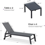 PURPLE LEAF 6-Piece Patio Chaise Lounge Outdoor Pool Lounge Chairs with Adjustable Backrest and Side Tables Aluminum - Photo 3