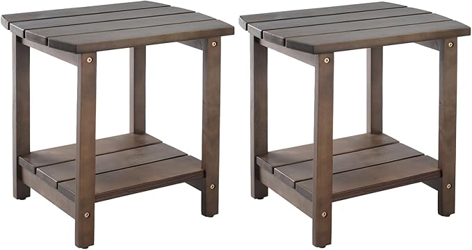 Adirondack Side Table, Double Outdoor Side Tables 16.5" Solid End Tables, Small Outdoor Coffee Table Pine Wood Weather Resistant for Patio, Backyard,Pool (16-Dark Brown, Set of 2)