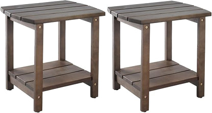 Adirondack Side Table, Double Outdoor Side Tables 16.5" Solid End Tables, Small Outdoor Coffee Table Pine Wood Weather Resistant for Patio, Backyard,Pool (16-Dark Brown, Set of 2)