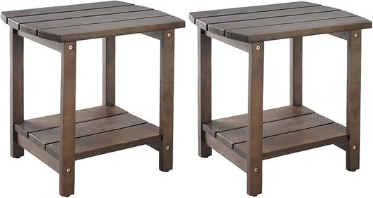 Adirondack Side Table, Double Outdoor Side Tables 16.5" Solid End Tables, Small Outdoor Coffee Table Pine Wood Weather Resistant for Patio, Backyard,Pool (16-Dark Brown, Set of 2)