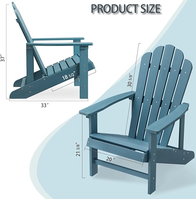 Adirondack Chairs Weather Resistant, Patio Firepit Chair, Sturdy Outside Chairs, Lawn Chairs, Easy Assembly 350lb, for Outdoor Patio Yard