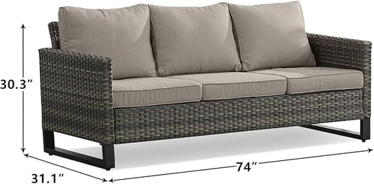 Rilyson Wicker Outdoor Couch Patio Sofa - 3 Seater Rattan Outdoor Patio Couch with Waterproof Wicker,Comfortable Cushions and Sturdy Metal Frame for Outside Porch Deck Backyard(Mixed Grey/Grey)