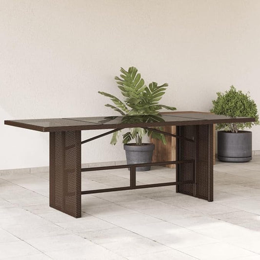 vidaXL Patio Table with Glass top Brown Poly Rattan