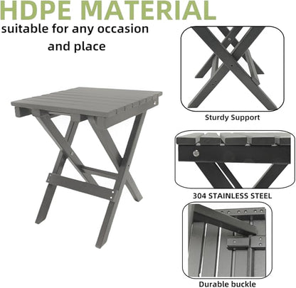 Outdoor Side Table Patio HDPE Small Outside Plastic Folding End Tables for Porch, Patio, Adirondack, Pool, Indoor, Deck, Balcony, Coffee, Grey