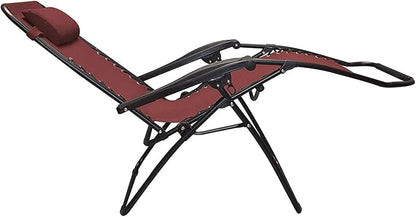 Caravan Sports Zero Gravity Recliner Lounge Chair for Indoor and Outdoor Use with Smooth Recline Function, Dual Finger Tip Locking System, and Pillow for Lumbar and Head Support, Burgundy (Pair)