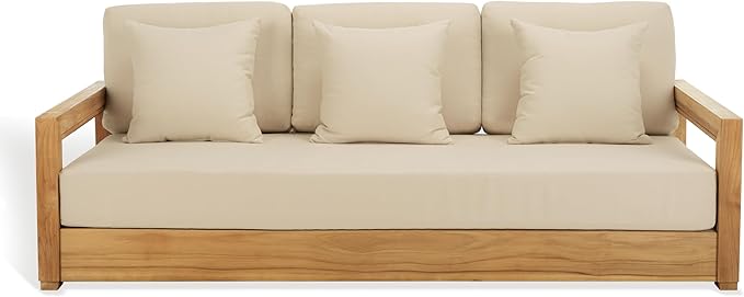 SAFAVIEH Couture Outdoor Collection Montford Beige 3-Seat Bench Casing Upholstery Removable Cover Fabric - Photo 7