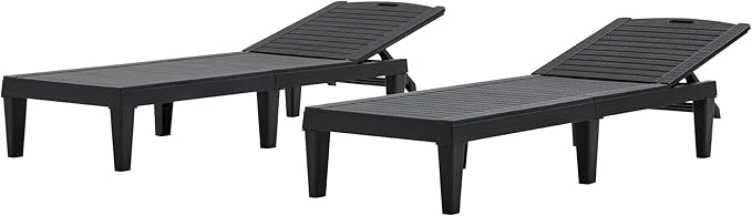 Outdoor Chaise Lounge Chair Set of 2 with 5 Position Adjustable Backrest, Water-Resistant Tanning Chair Recliner - Photo 5