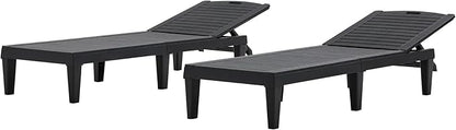 Outdoor Chaise Lounge Chair Set of 2 with 5 Position Adjustable Backrest, Water-Resistant Tanning Chair Recliner, Resin Pool Lounge Chairs for Patio, Poolside or Beach (Black)