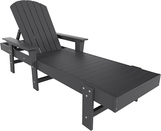 WestinTrends Dylan HDPE Outdoor Patio Poly Adirondack Reclining Chaise Lounge with Arms (Set of 2), Gray