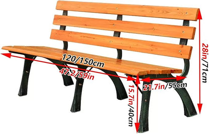 Outdoor Metal Garden Bench with Backrest, Weather-Resistant Patio Seating for Porch, Lawn, Balcony - 350lbs Capacity, Stylish Slatted Design, 47.2"x21.7"x28"