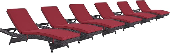 Modway Convene Wicker Rattan Outdoor Patio Chaise Lounge Chairs in Espresso Red - Set of 6 - Photo 1