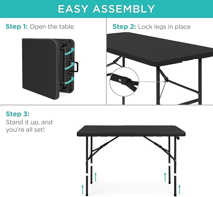 Best Choice Products 4ft Plastic Folding Table, Indoor Outdoor Heavy Duty Portable w/Handle, Lock for Picnic, Party - Photo 8