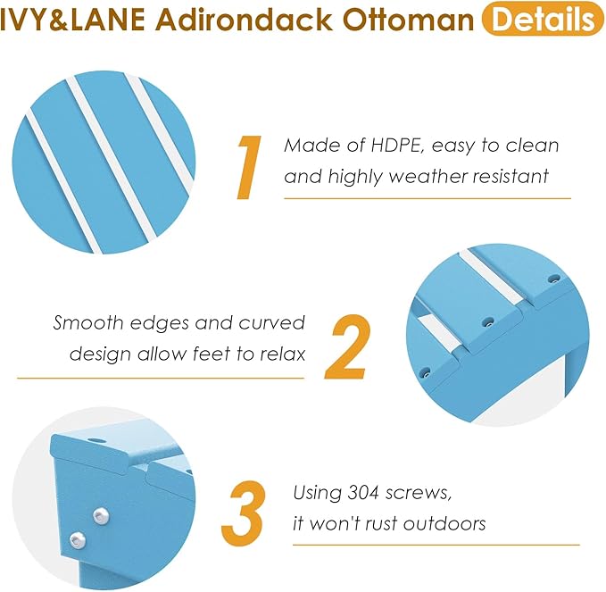 IVY&LANE Outdoor Adirondack Ottoman | Folding | HDPE | Arctic | All Weather - Photo 5