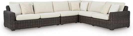 Signature Design by Ashley Kimora Right-Arm Facing Contemporary 4-Piece Outdoor Sectional with Cushion and 6 Throw Pillows, White