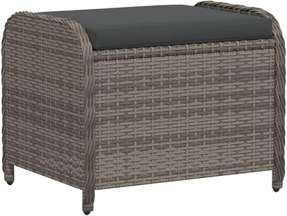 vidaXL Gray Poly Rattan Patio Stool with Cushion - Removable Cover, Weather-, Powder-Coated Steel Frame - 22.8" x 18.1" x 18.1" Outdoor Seating for Garden, Patio, Deck