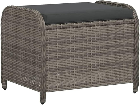 vidaXL Gray Poly Rattan Patio Stool with Cushion - Removable Cover, Weather-, Powder-Coated Steel Frame - 22.8" x 18.1" x 18.1" Outdoor Seating for Garden, Patio, Deck