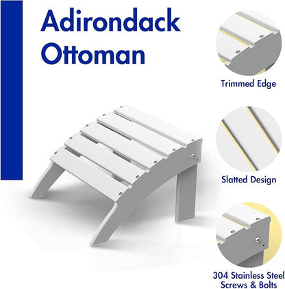 BRIOPAWS Adirondack Ottomans | Folding | Set of 4 | HDPE Plastic | White Outdoor Foot Rest | All Weather | Patio Footrest for Adirondack Chair | Foot Stool for Deck Porch | 19.7W x 18.5L x 13H Inch