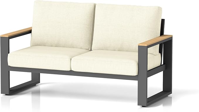 RoyalCraft Aluminum Outdoor Loveseat, All-Weather Metal Patio Loveseat with Height-Adjustable Feet - Photo 3