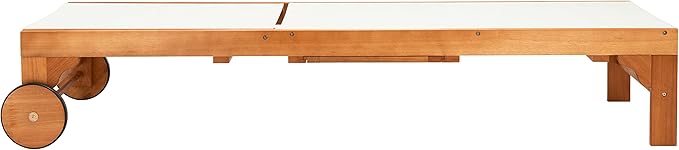 SAFAVIEH Outdoor Collection Ralden Natural Brown Solid Wood/Beige Fabric Adjustable Chaise Lounge Chair (PAT7070A)