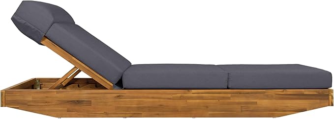 Modern Acacia Wood Outdoor Chaise Lounge with Leaf Coconut Water-Repellent Cushion & Integrated Headrest, Adjustable & Foldable Design for Patio, Poolside, Garden