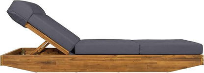 Modern Acacia Wood Outdoor Chaise Lounge with Leaf Coconut Water-Repellent Cushion & Integrated Headrest, Adjustable & Foldable Design for Patio, Poolside, Garden