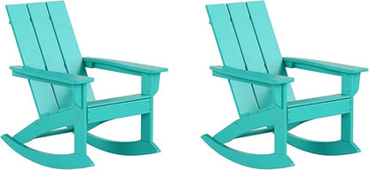 WestinTrends Ashore Patio Rocking Chairs Set of 2, All Weather Poly Lumber Plank Adirondack Rocker Chair, Modern Farmhouse Outdoor Rocking Chairs for Porch Garden Backyard and Indoor, Turquoise