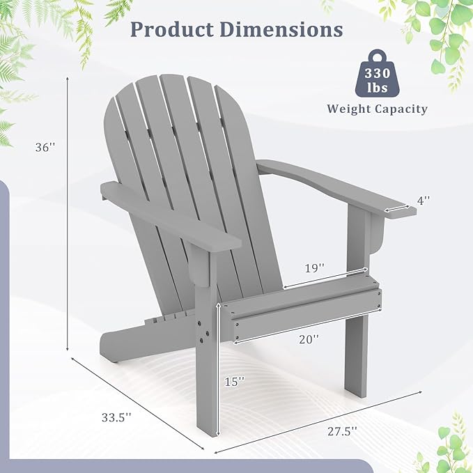 Giantex Acacia Wood Adirondack Chair - Outdoor Fire Pit Chair with 105° Inclined Seat, High Backrest, 4" Wide Armrests, Patio Lounge Chair for Outside, Lawn, Backyard, Garden, Deck, Porch (1, Grey)