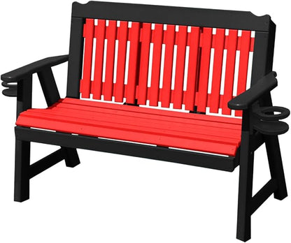3-Person 5FT Plastic Poly Lumber Wood Cup Holders Bench Amish Craftsmanship Made in USA HDPE with No wood fibers Memorial Patio Outdoor Garden Porch Church Logan Series Signature design 800 lbs Limit