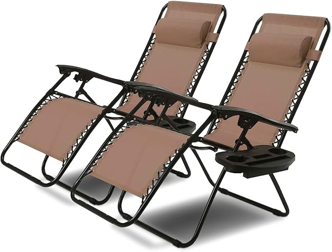 2PCS Outdoor Zero Gravity Chair Set, Reclining Chair w/Adjustable Backrest & Removable Pillow - Photo 1