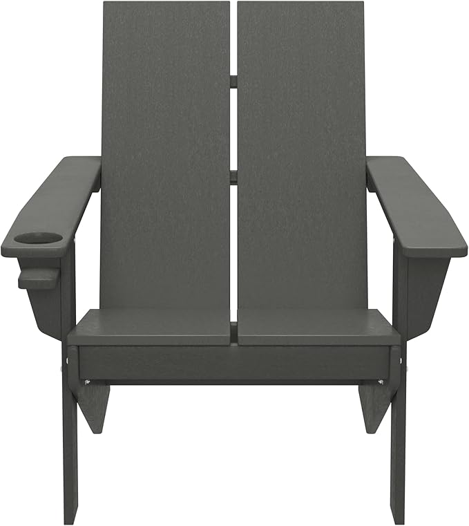 WestinTrends Riviera Outdoor HDPE Modern Adirondack Chair with Cup Holder, Gray