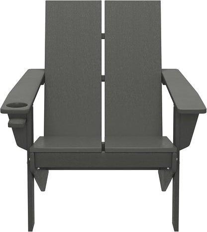WestinTrends Riviera Outdoor HDPE Modern Adirondack Chair with Cup Holder, Gray