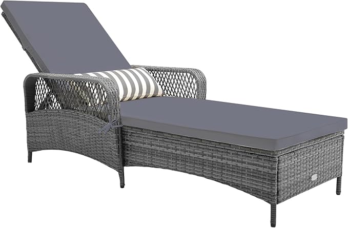Tangkula Wicker Chaise Lounge Outdoor, Patio Rattan Reclining Chaise with 6-Gear Adjustable Backrest - Photo 1