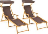 Giantex Lounge Chair Outdoor, Foldable Beach Chaise Lounge with Adjustable Canopy, Replacement Fabric, Wood Frame - Photo 1