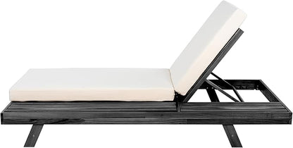 Christopher Knight Home Dami Patio Chaise Lounge Chair Outdoor with 4-Thick Cushion, Acacia Wood Poolside Sun Lounger with Space Available On One Side, Adjustable Backrest Pool Lounger, Black + Cream