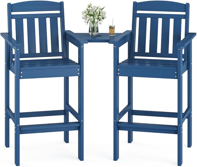 Tall Adirondack Chairs Set of 2, Bar Height Adirondack Chair Patio Barstool, for Balcony, Poolside, Backyard (Blue + POLYETHYLENE)