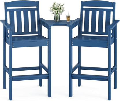 Tall Adirondack Chairs Set of 2, Bar Height Adirondack Chair Patio Barstool, for Balcony, Poolside, Backyard (Blue + POLYETHYLENE)