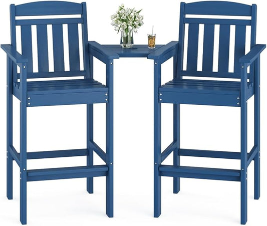 Tall Adirondack Chairs Set of 2, Bar Height Adirondack Chair Patio Barstool, for Balcony, Poolside, Backyard (Blue + POLYETHYLENE)