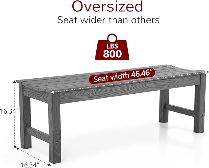 Stoog Outdoor Benches Set of 2, 2-Person Backless Patio Bench, All-Weather HIPS Garden Bench with 800 lbs Weight Capacity, Grey