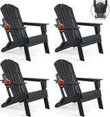 FUNBERRY Folding Adirondack Chair Set of 4, All Weather HDPE Fire Pit Chairs with Cup Holder for Outdoor - Photo 1