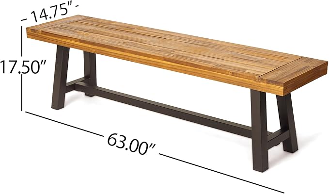 Merax Outdoor Acacia Wood Patio Bench, Garden Benches for Porch Park Yard Backyard Lawn, Brown+Black