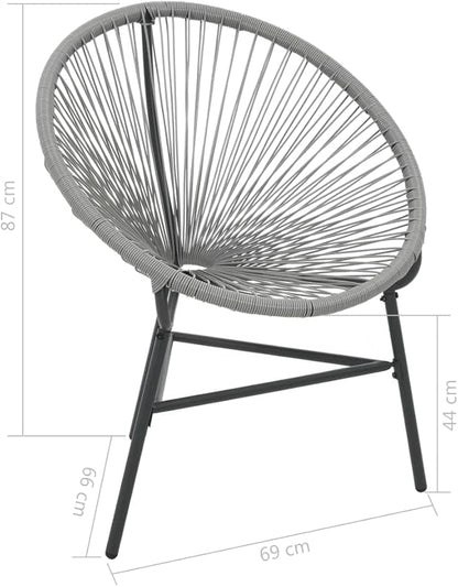 vidaXL Gray Moon Chair - Poly Rattan Patio Furniture - Water-Resistant Outdoor Chair with Powder-Coated Steel Frame for Garden and Patio