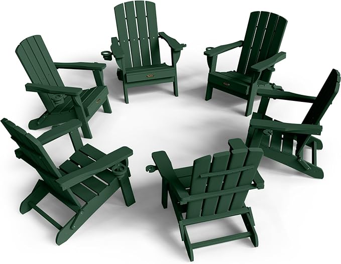 Folding Adirondack Chair 6 Pack, HDPE All-Weather Fire Pit Chairs, Plastic Adirondack Chairs with 2 Cup Holder - Photo 1
