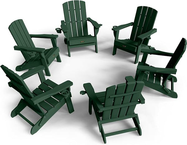 Folding Adirondack Chair 6 Pack, HDPE All-Weather Fire Pit Chairs, Plastic Adirondack Chairs with 2 Cup Holder - Photo 1