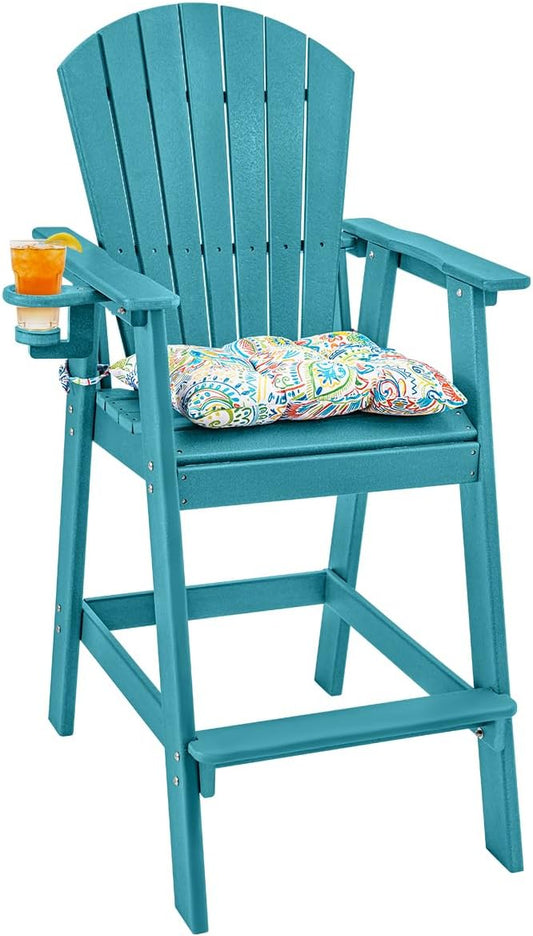 Sundale Outdoor Adirondack Bar Stool, Patio HDPE Bar Chair with Backrest, 30 Inch Seat Height Tall Bistro Dining Counter Stool with Cushion, All-Weather Pub Height Chair
