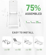 Lounge Chair Outdoor, Chaise Lounge Outdoor, HDPE 6-Position Lounge Chair for Outside - Photo 8