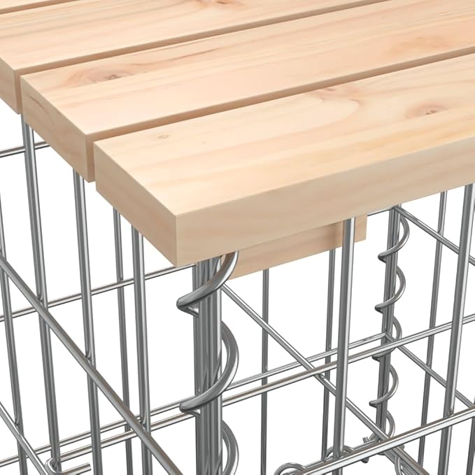 Solid Pine Wood Garden Bench with Chic Gabion Base for Outdoor Seating - Photo 7