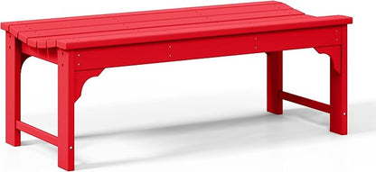 WestinTrends Malibu Outdoor Bench, All Weather Resistant Poly Lumber Backless Patio Garden Bench, Adirondack Curved Bench Seat for Comfort, Red