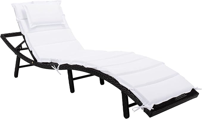 SAFAVIEH Outdoor Collection Colley Black Wicker/White Cushion Adjustable Recliner Chaise Lounge Chair (PAT7722A)