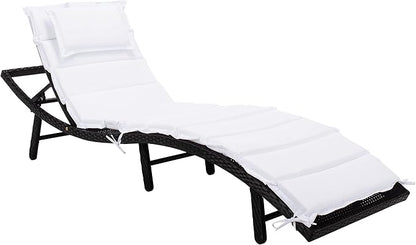 SAFAVIEH Outdoor Collection Colley Black Wicker/White Cushion Adjustable Recliner Chaise Lounge Chair (PAT7722A)